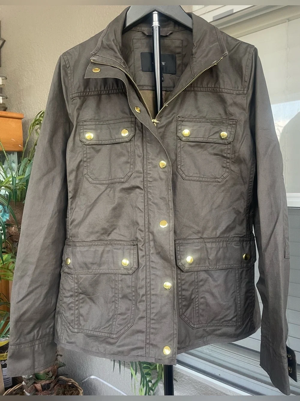 J. Crew Olive Brown Utility Jacket with Gold Hardware
